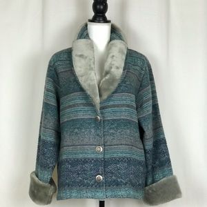 IVY Wool Blend Coat Faux Fur Collar & Cuffs Size M